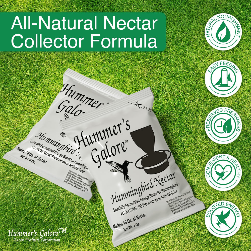 Hummers Galore USA-made nectar packets shown for convenient outdoor feeding