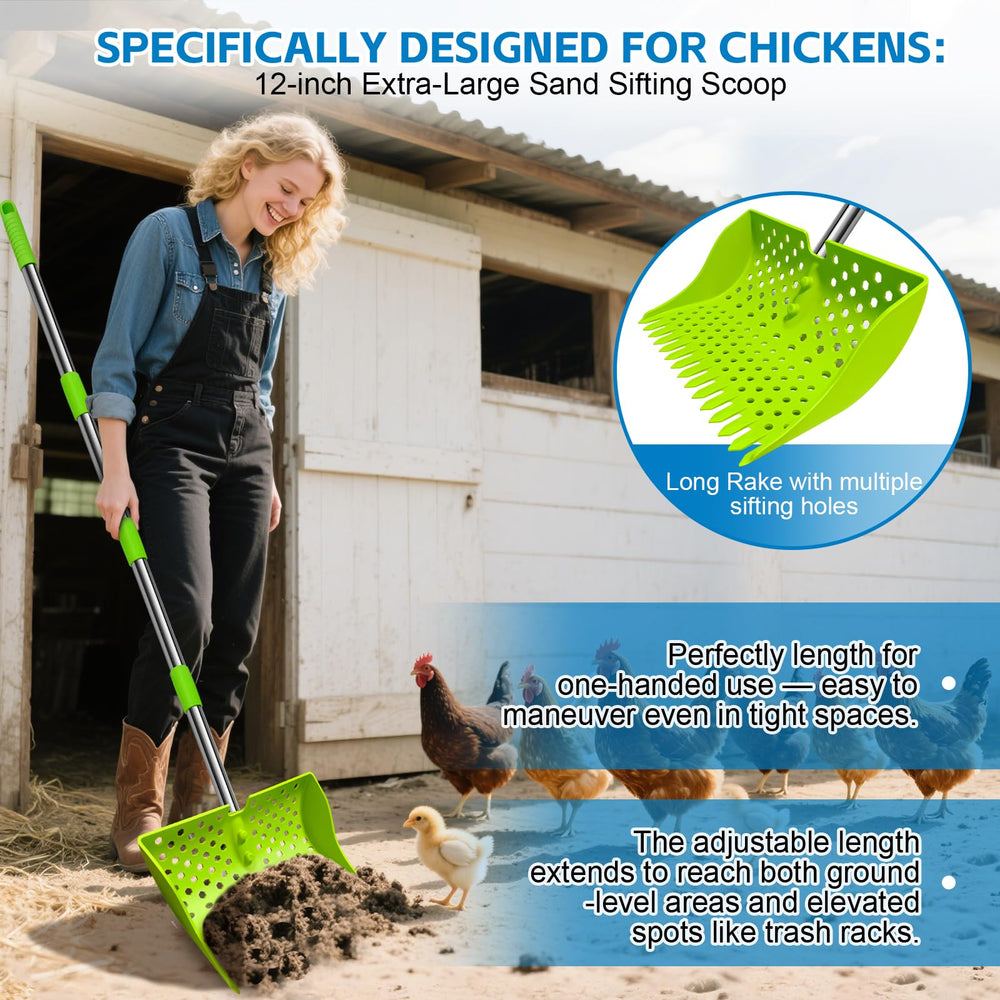 HUMUMU adjustable-handle at 20in for comfortable, customizable coop cleaning
