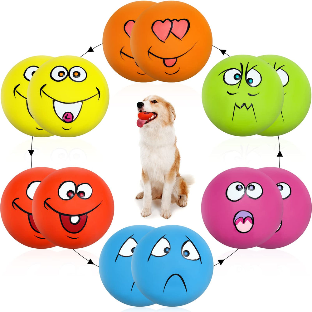 Hungdao 12-piece squeaky dog toys with smile-face balls for engaging fetch sessions.