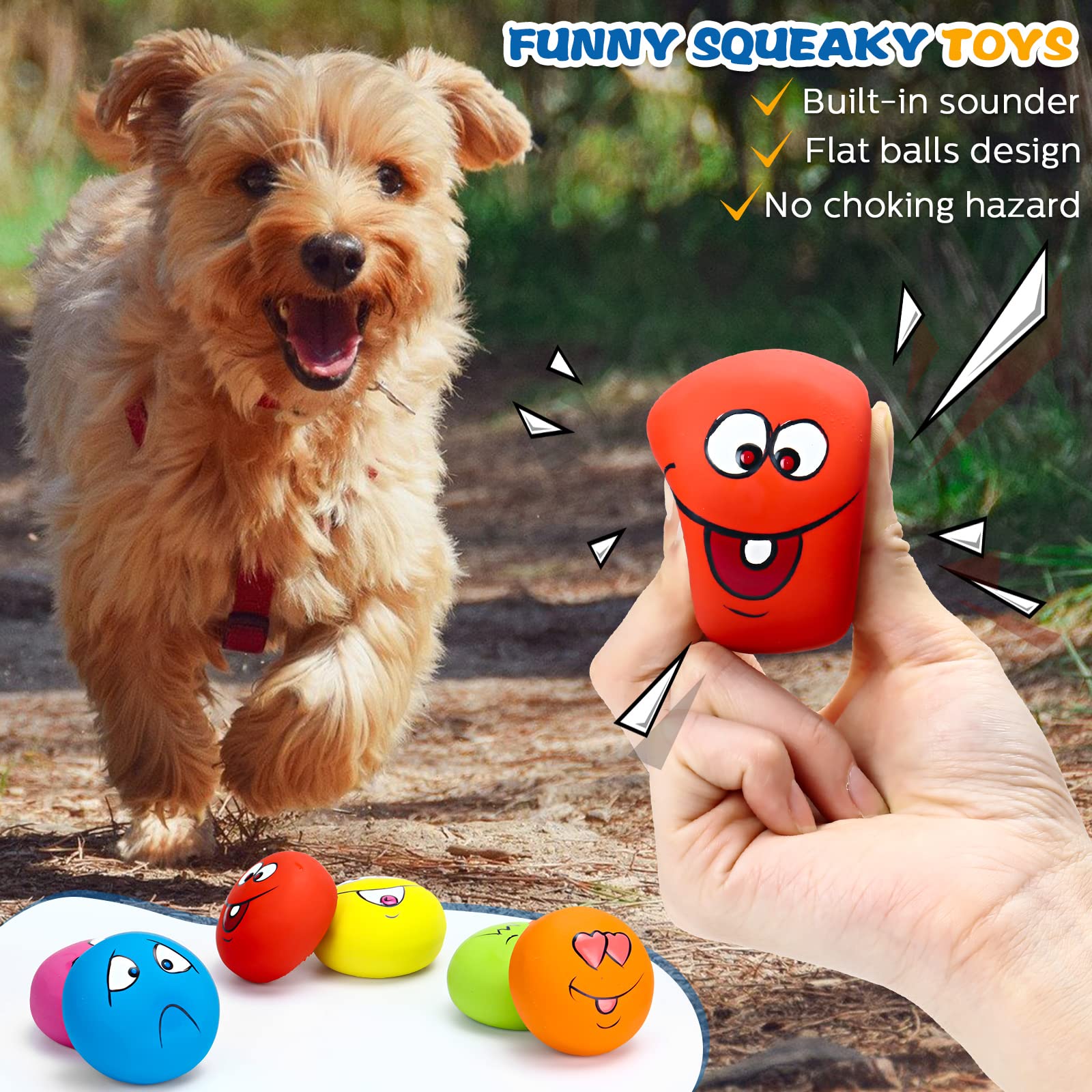 Hungdao bright color dog ball toy enhances indoor and outdoor play with squeaks.
