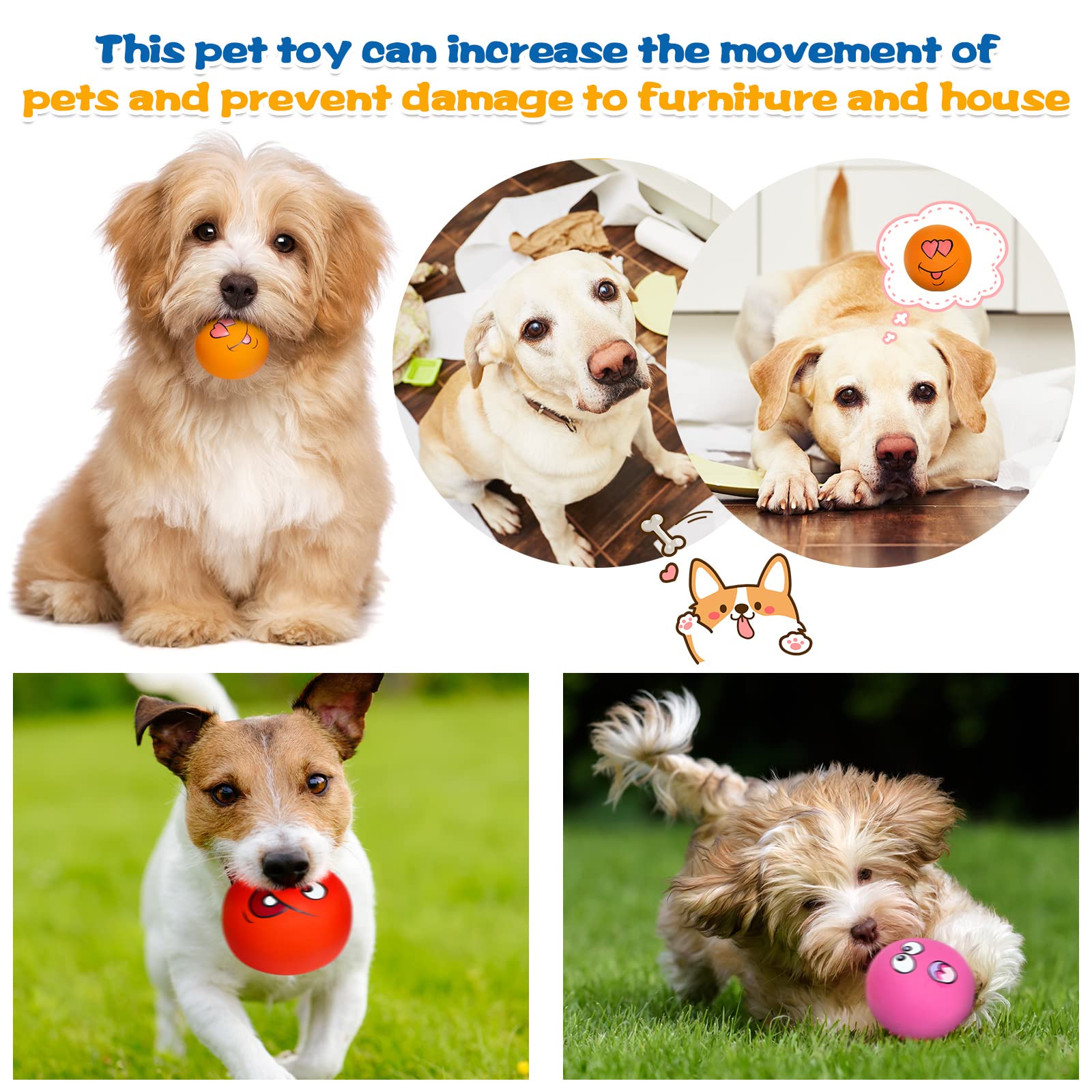 Hungdao squeaky ball with printed sad face for fun and varied play cues.