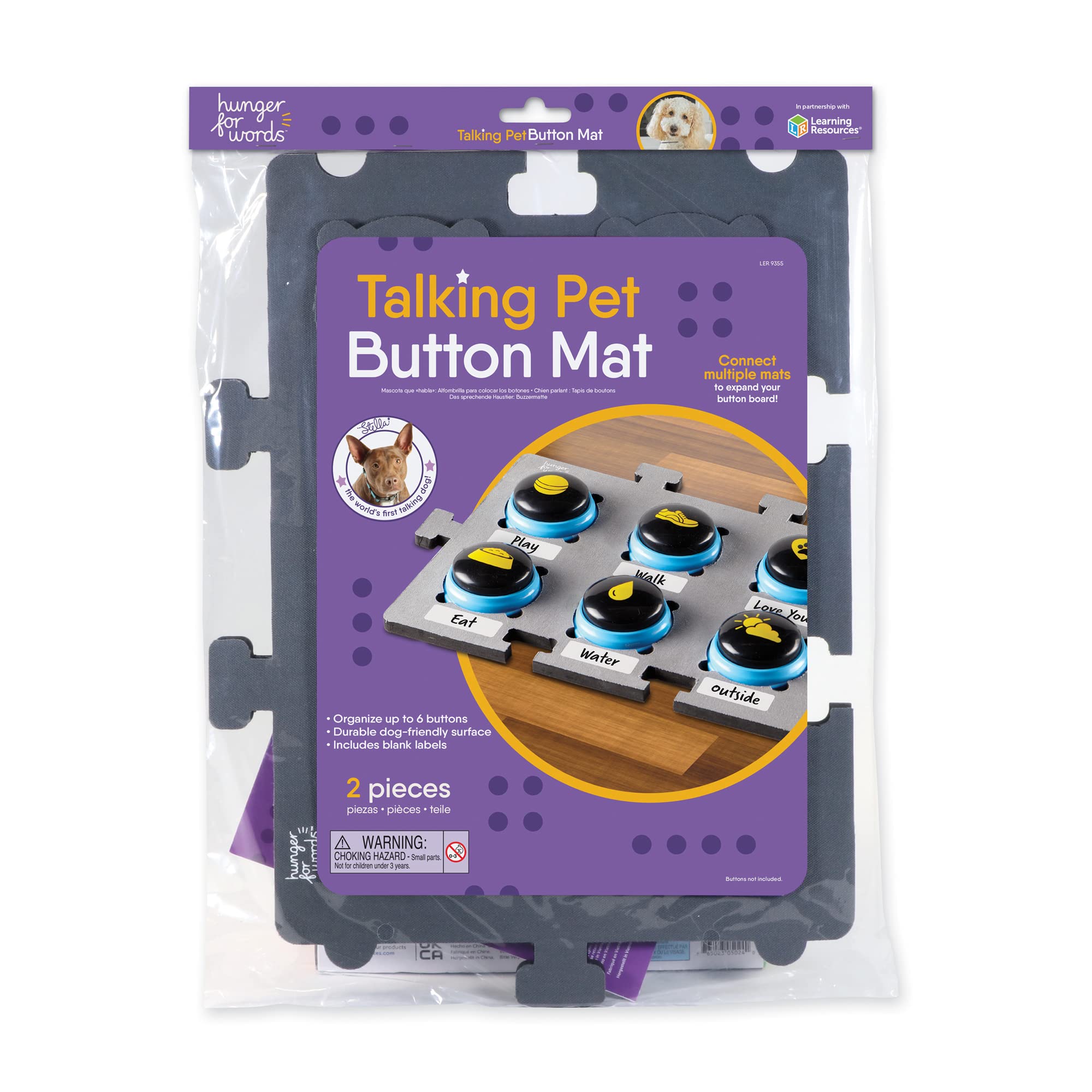 Hunger For Words 6-button mat helps organize your dog's communication buttons.