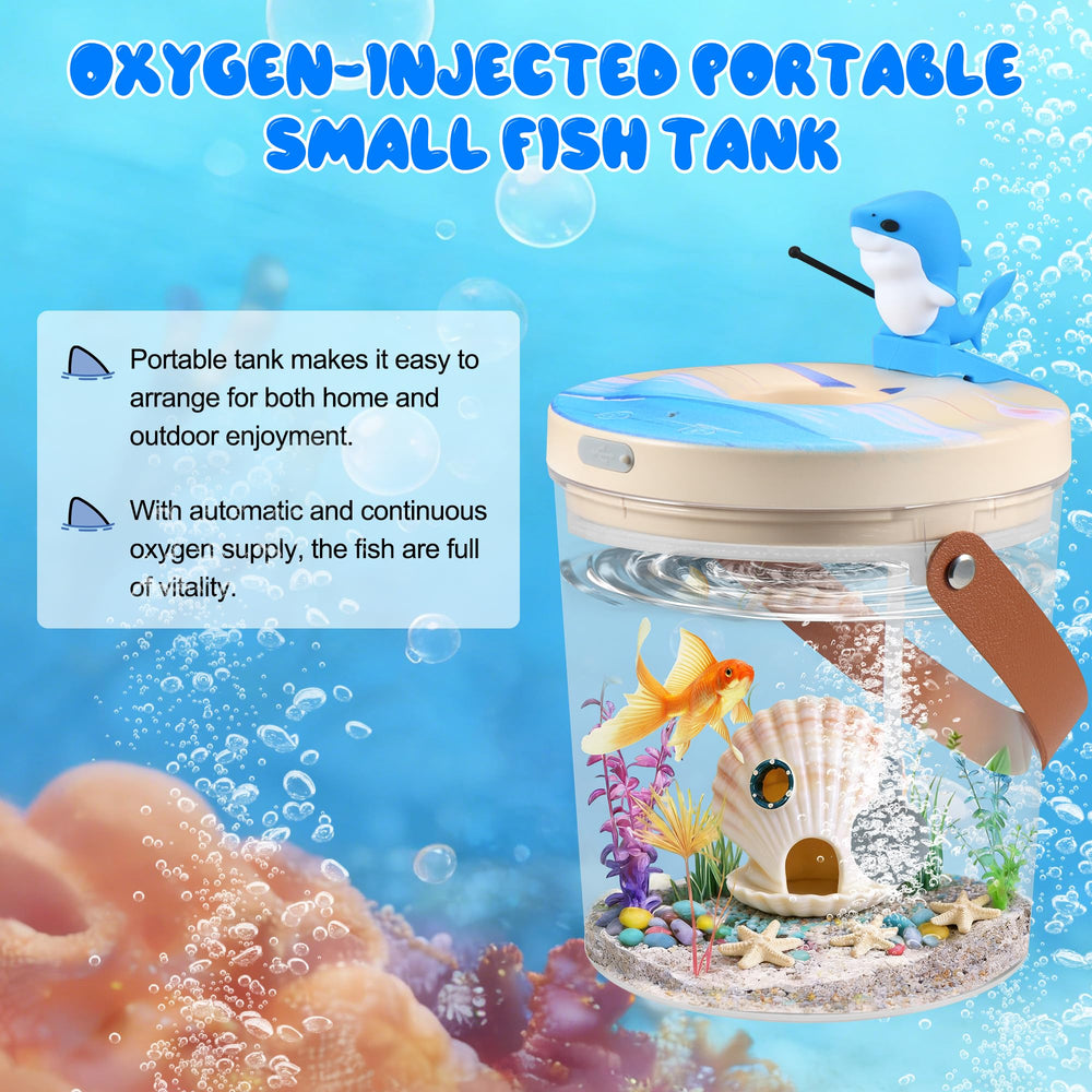 HUNKING portable mini fish tank with multicolor LED lights cycles through hues for mood lighting