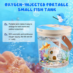 HUNKING portable mini fish tank with multicolor LED lights cycles through hues for mood lighting