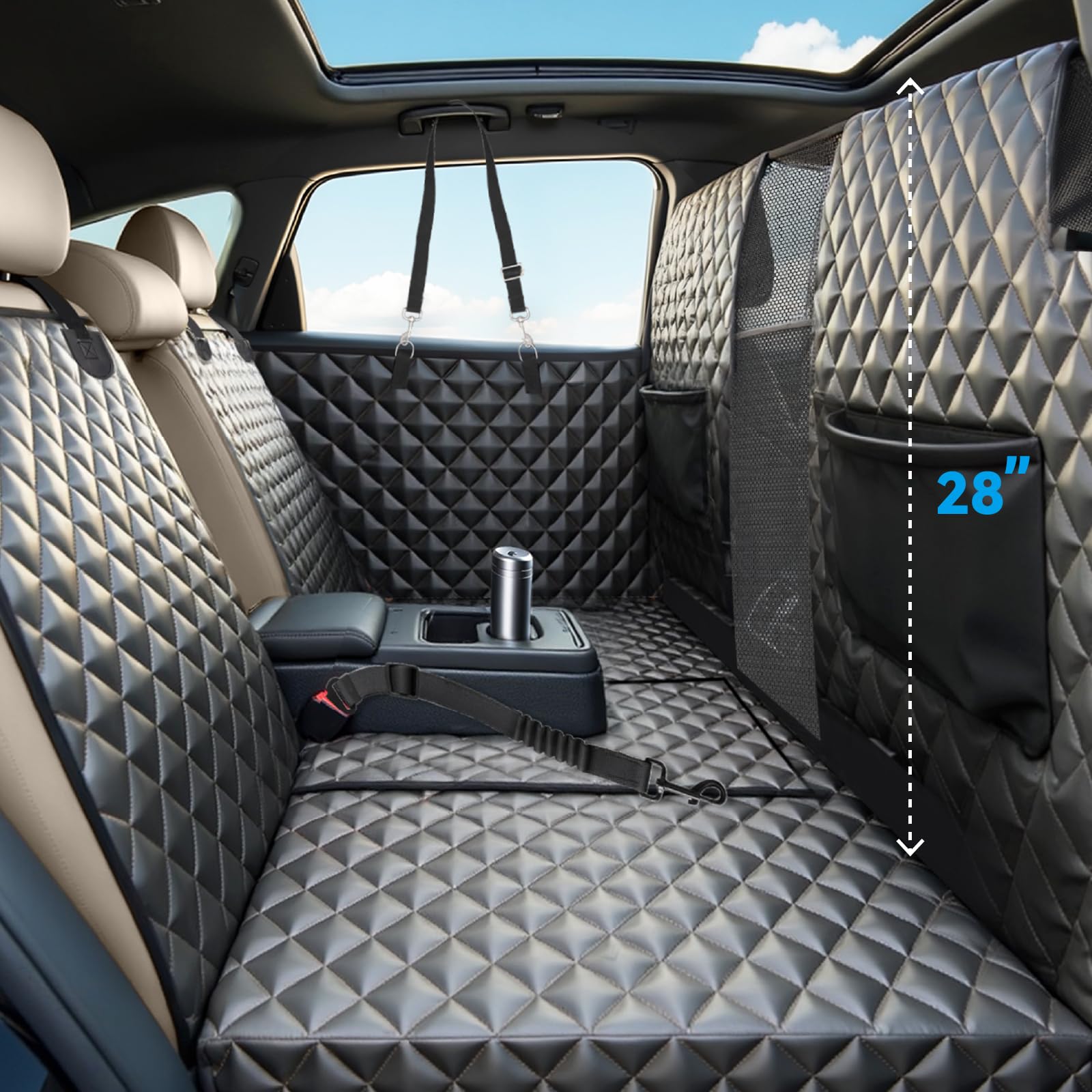 HUOHUOCN back seat bed provides roomy comfort for dogs on long trips