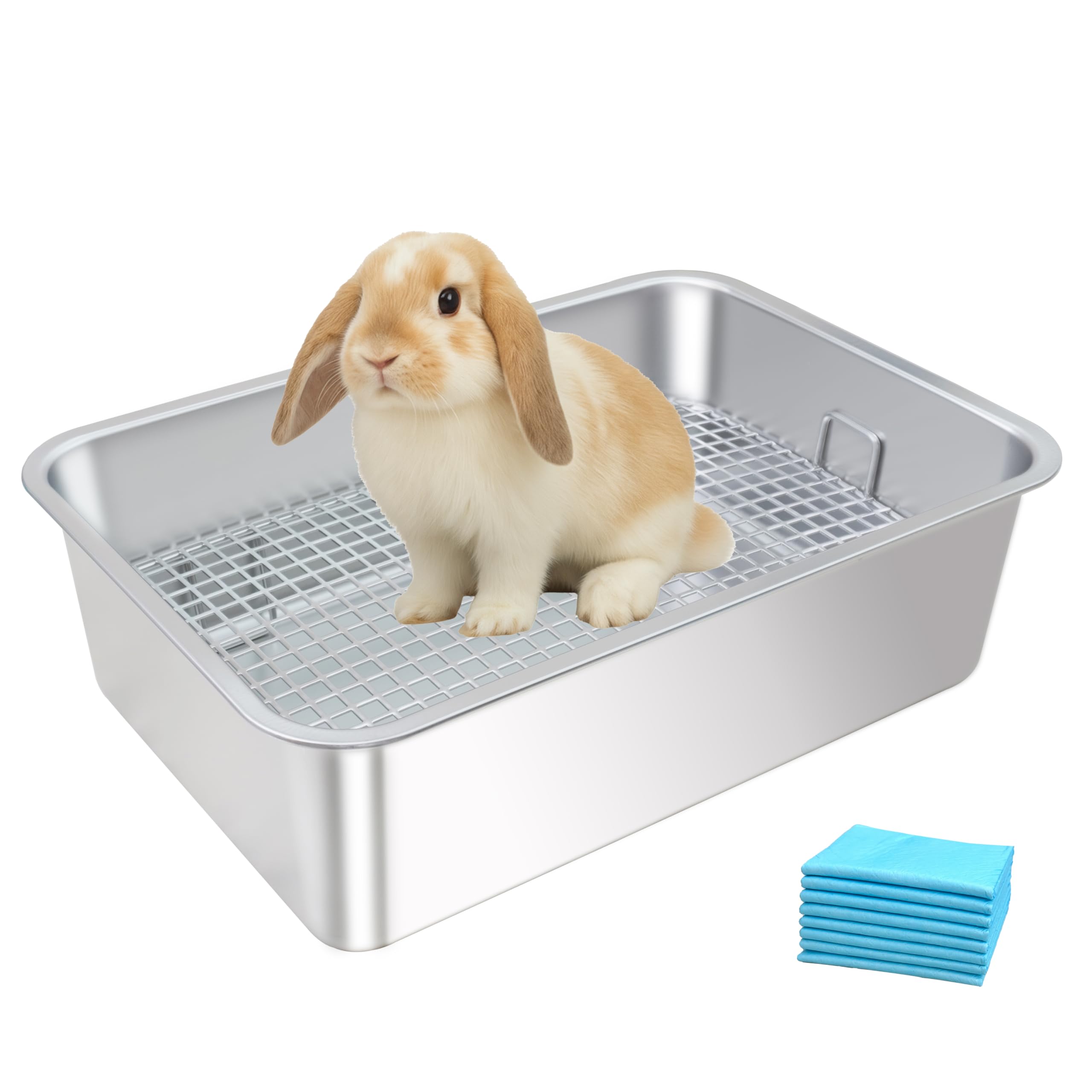 HUQIZOO stainless-steel rabbit litter box offers durable, hygienic design for daily use.