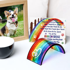 Huray Rayho fused glass rainbow bridge displays vibrant colors as a memorial display.