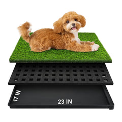 HURENTEK dog grass pad with tray top view shows a tidy indoor potty option for puppies.