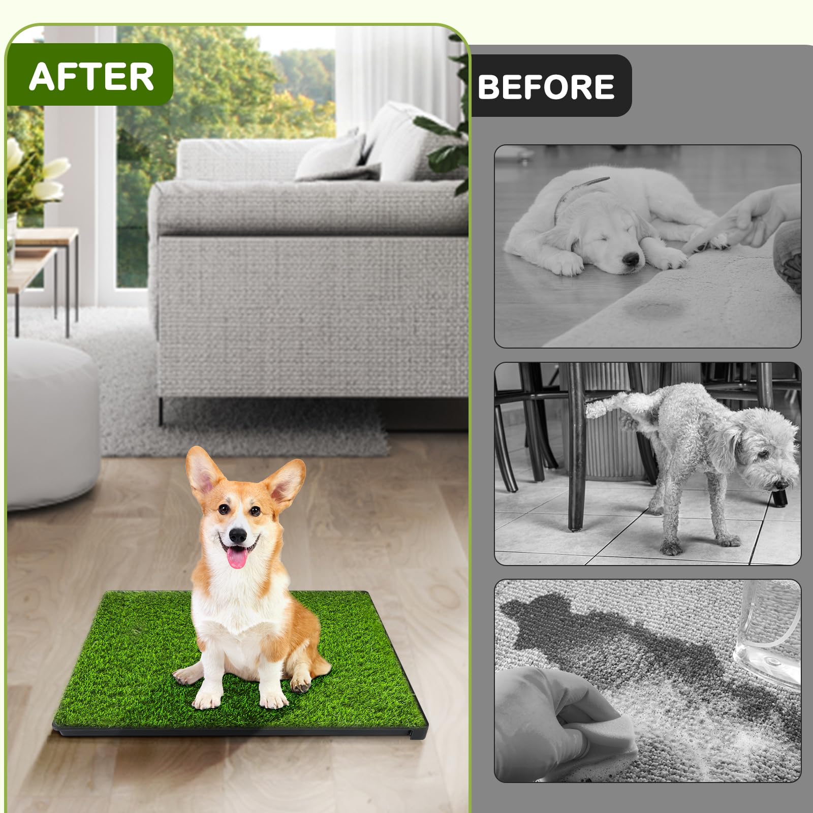 HURENTEK puppy potty grass mat close-up highlights soft real-feel texture for training.