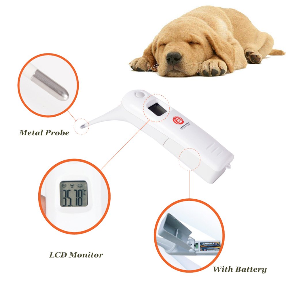 Hurinan rectal thermometer probe enables accurate readings across dog, cat, and larger animals.