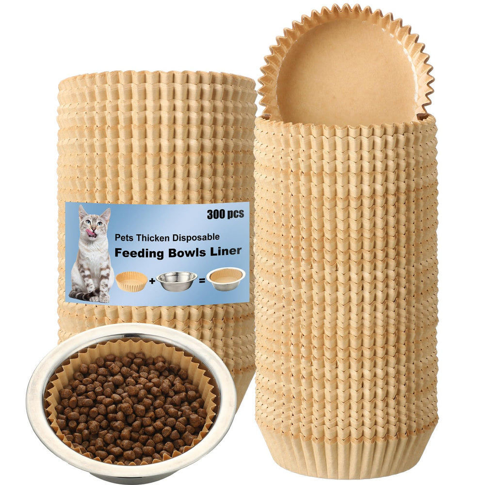 Hushee disposable pet bowl liners in khaki brown protect bowls from spills and odors.