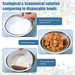 Hushee white disposable bowl liner in use keeps bowls hygienic between meals.