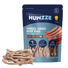 HUWZZE freeze-dried veal ribs pack shot showing single-ingredient protein