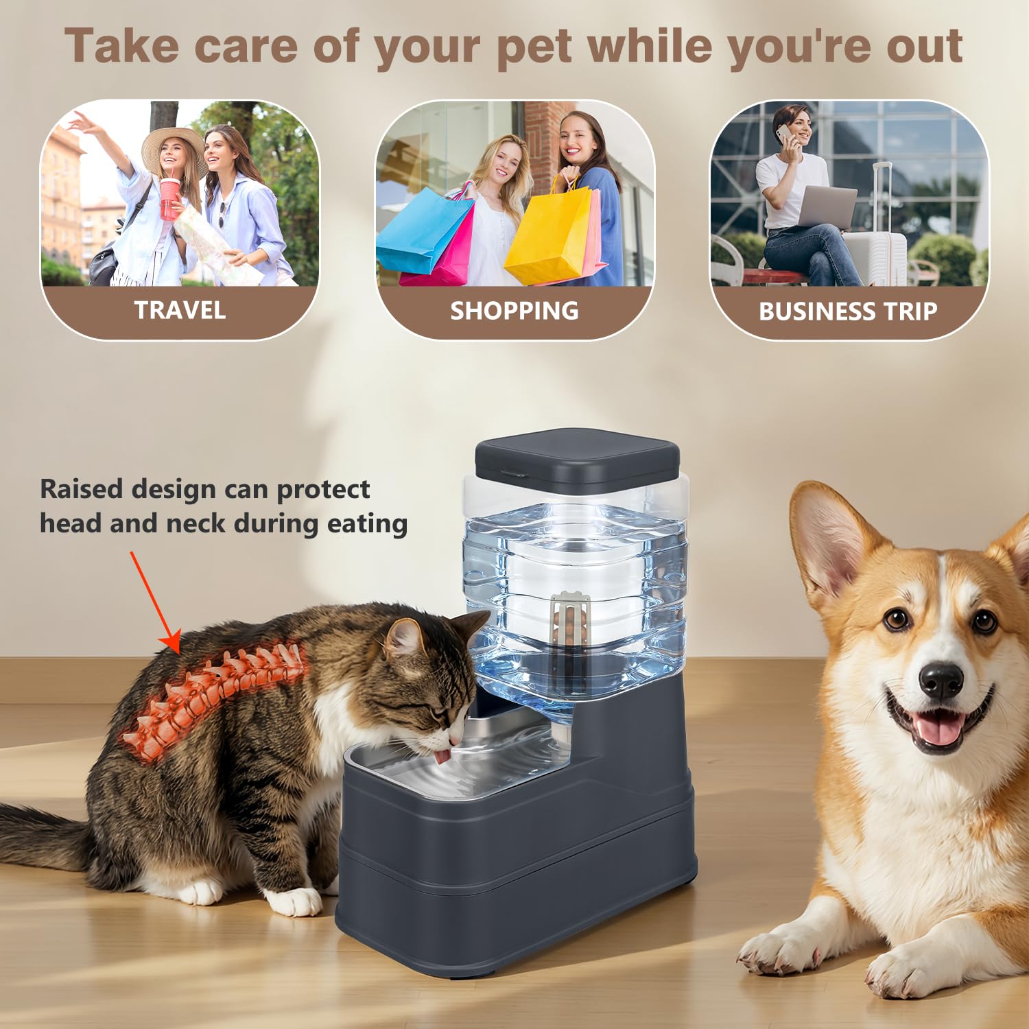 HWONMTE adjustable raised base to help pets drink comfortably.