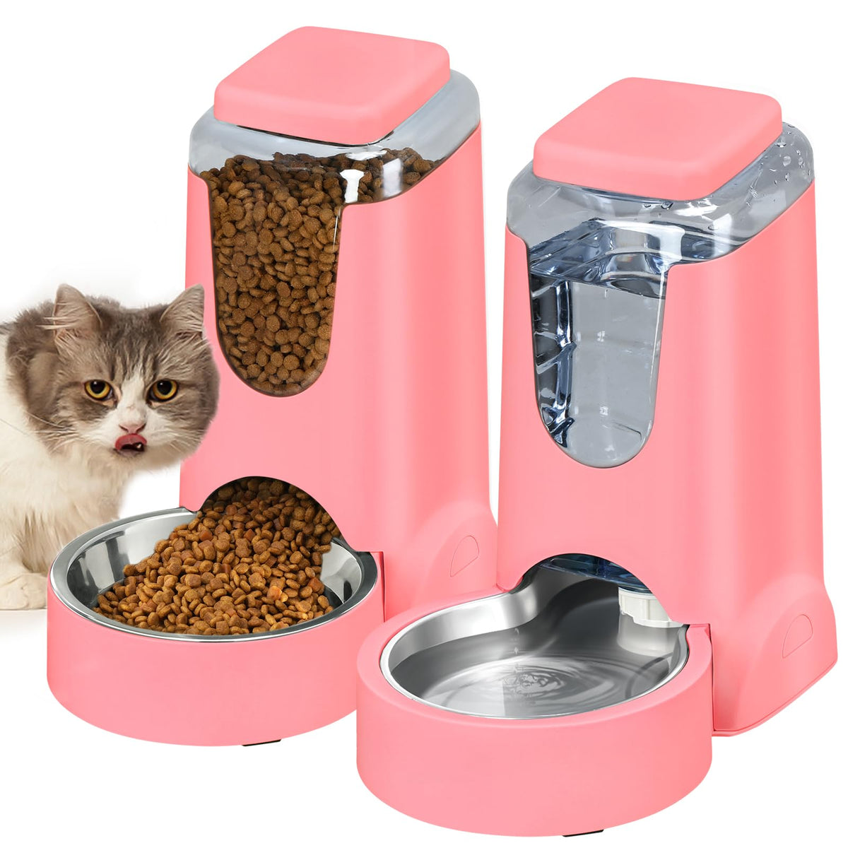 HWONMTE automatic feeder and water dispenser with 1-gallon bottles for pets.
