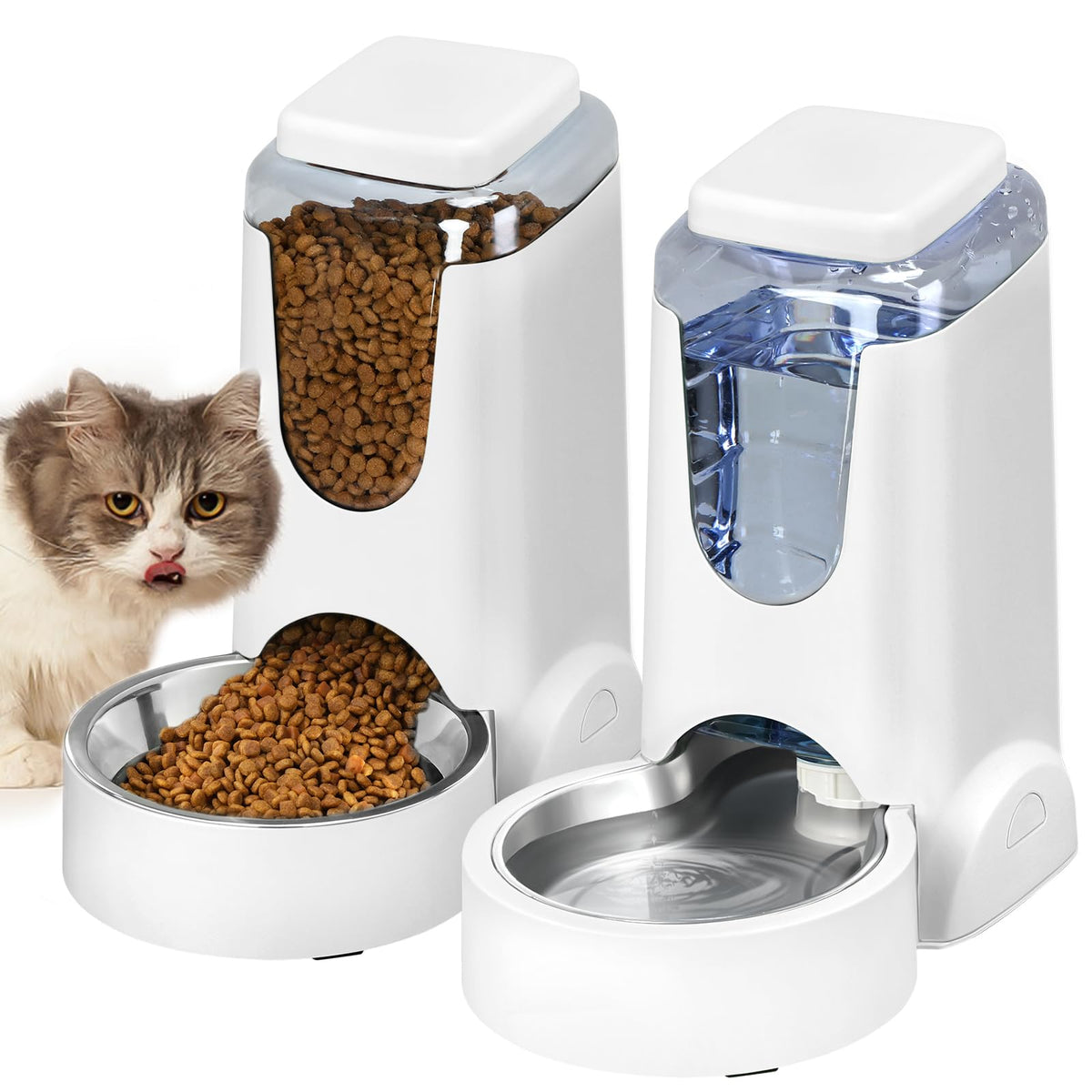 HWONMTE automatic feeder and water dispenser with stainless steel bowl for small to medium pets