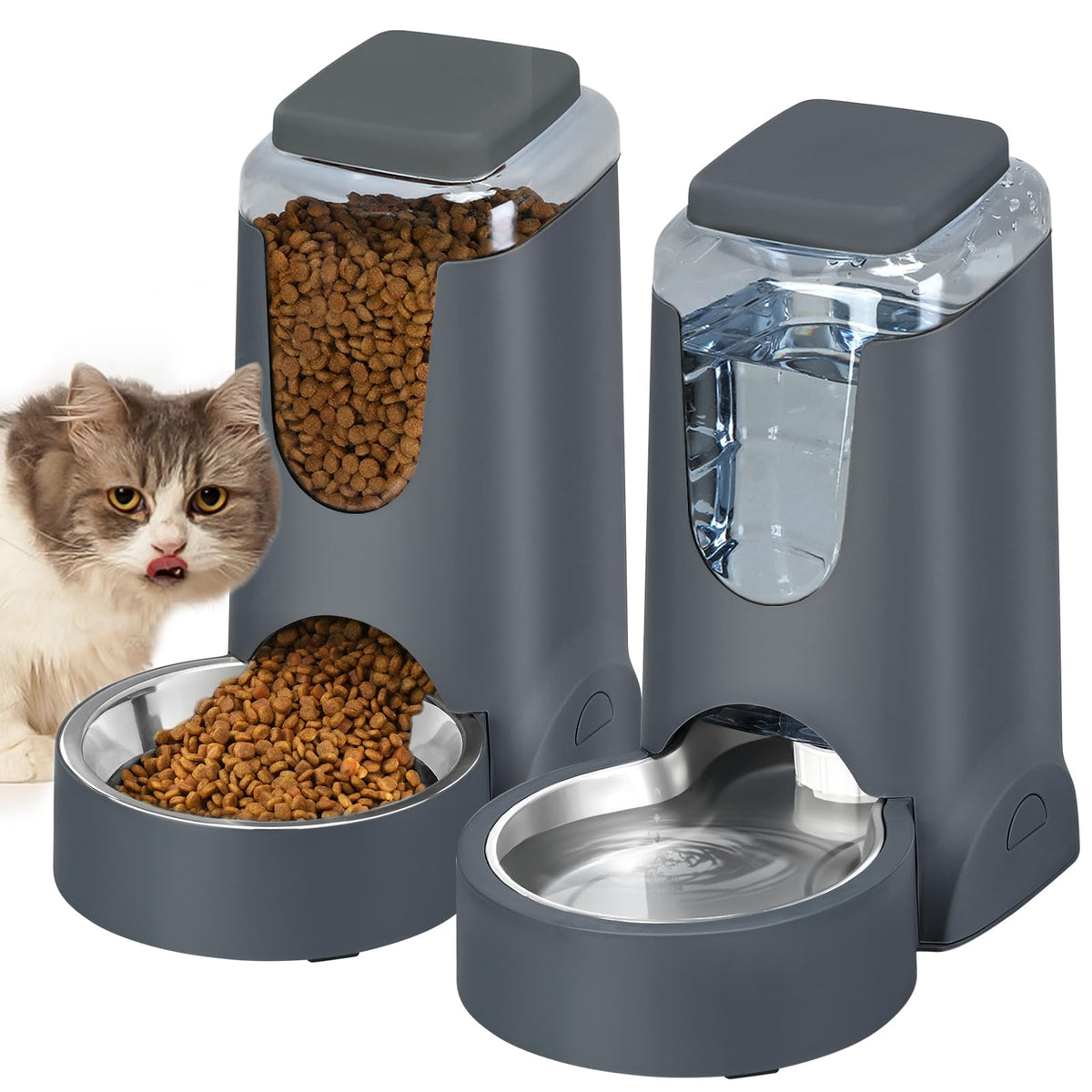 HWONMTE automatic feeder and water dispenser for pets with convenient dual servings.