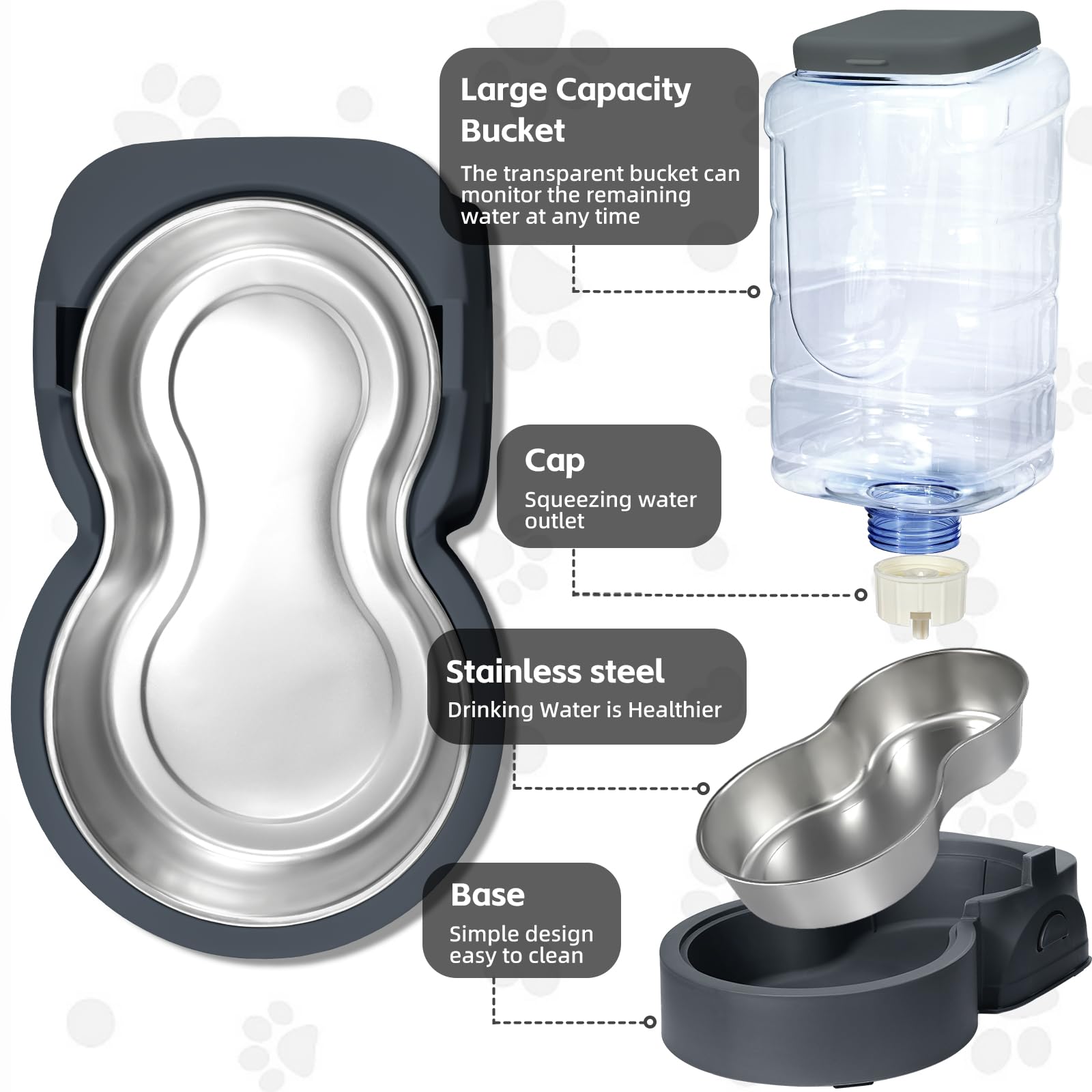 HWONMTE gravity-fed design ensures steady refills for pets.