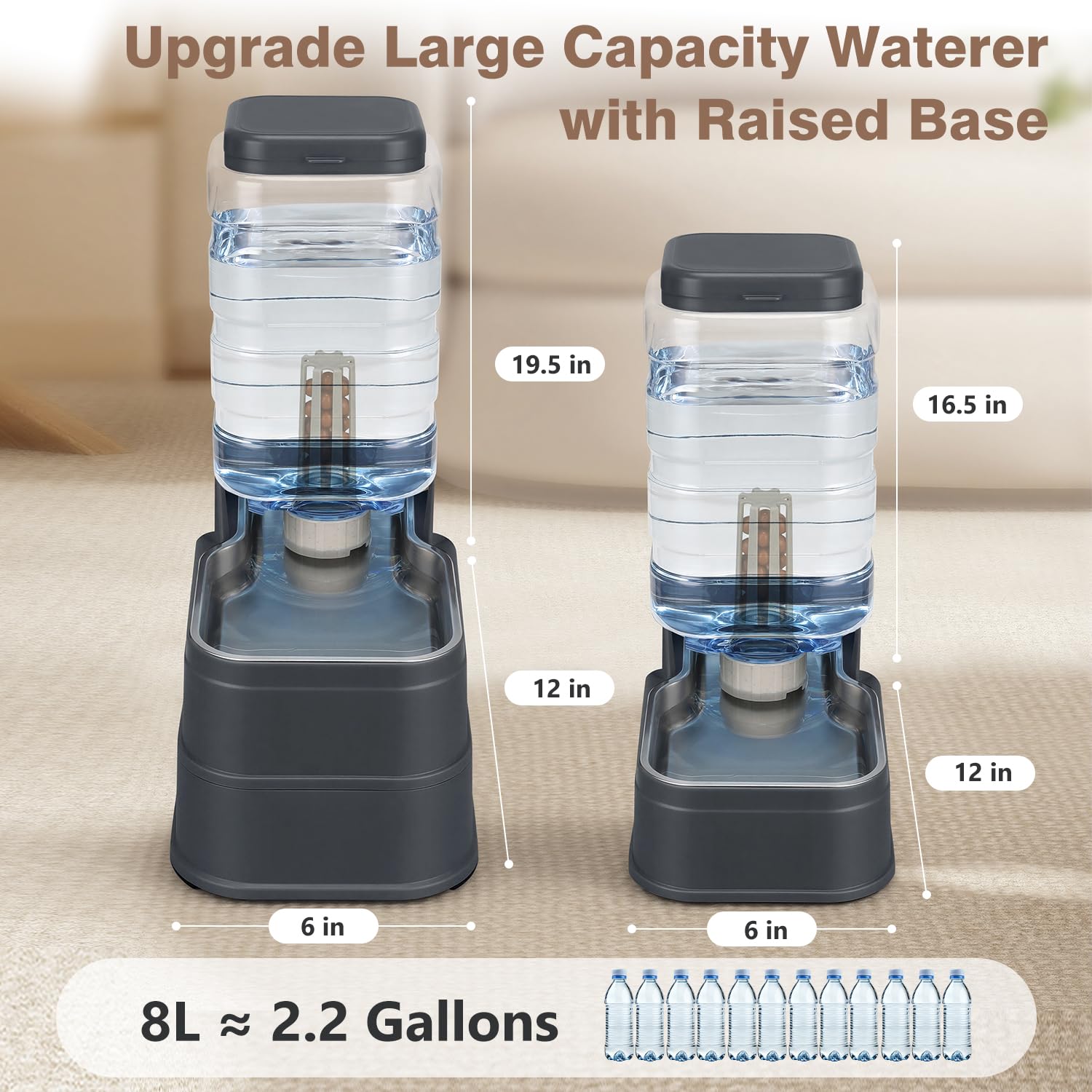 HWONMTE large-capacity 8L pet bowl supports long-lasting hydration for big dogs.