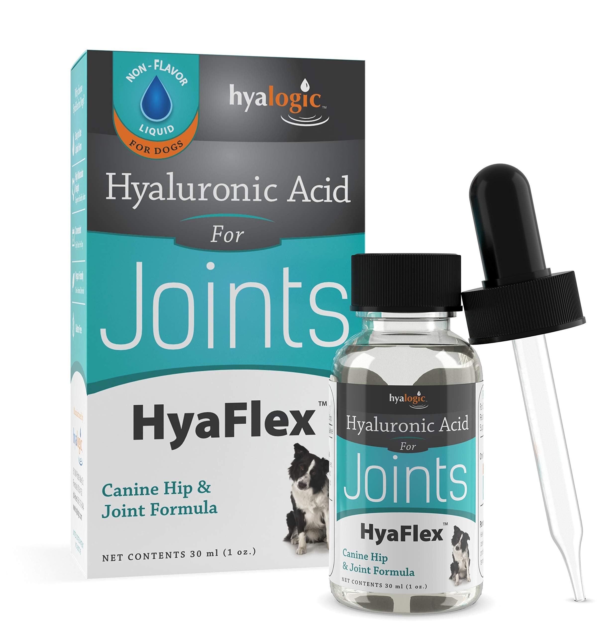 HyaFlex by Hyalogic dog joint supplement bottle supports mobility.