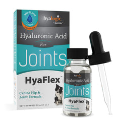 HyaFlex by Hyalogic dog joint supplement bottle supports mobility.
