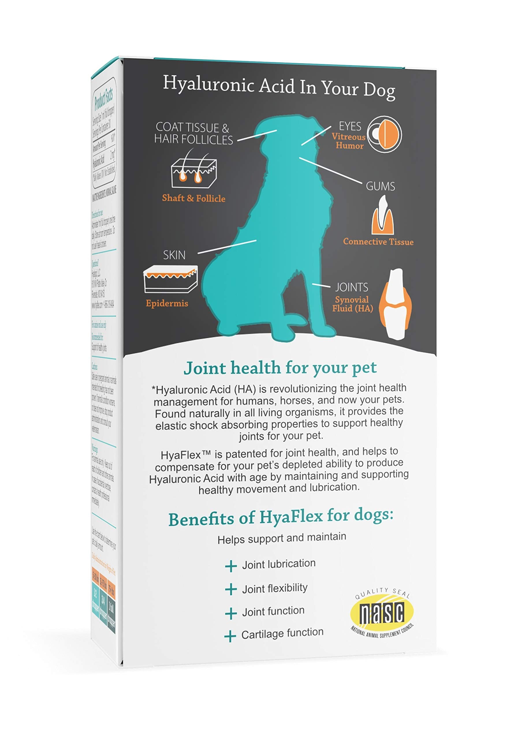 HyaFlex packaging close-up suggesting skin and coat benefits.