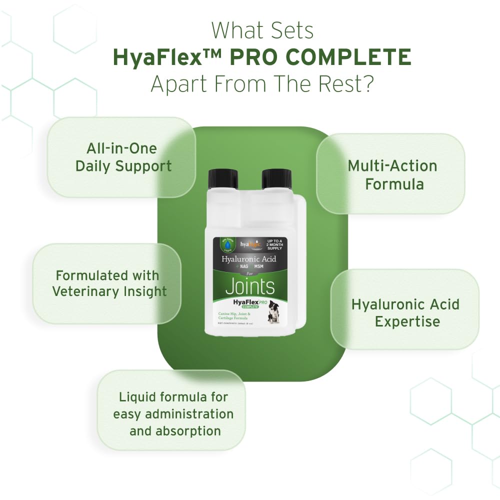 Hyalogic HyaFlex Pro dog joint bottle highlights convenient, tasteless supplementation