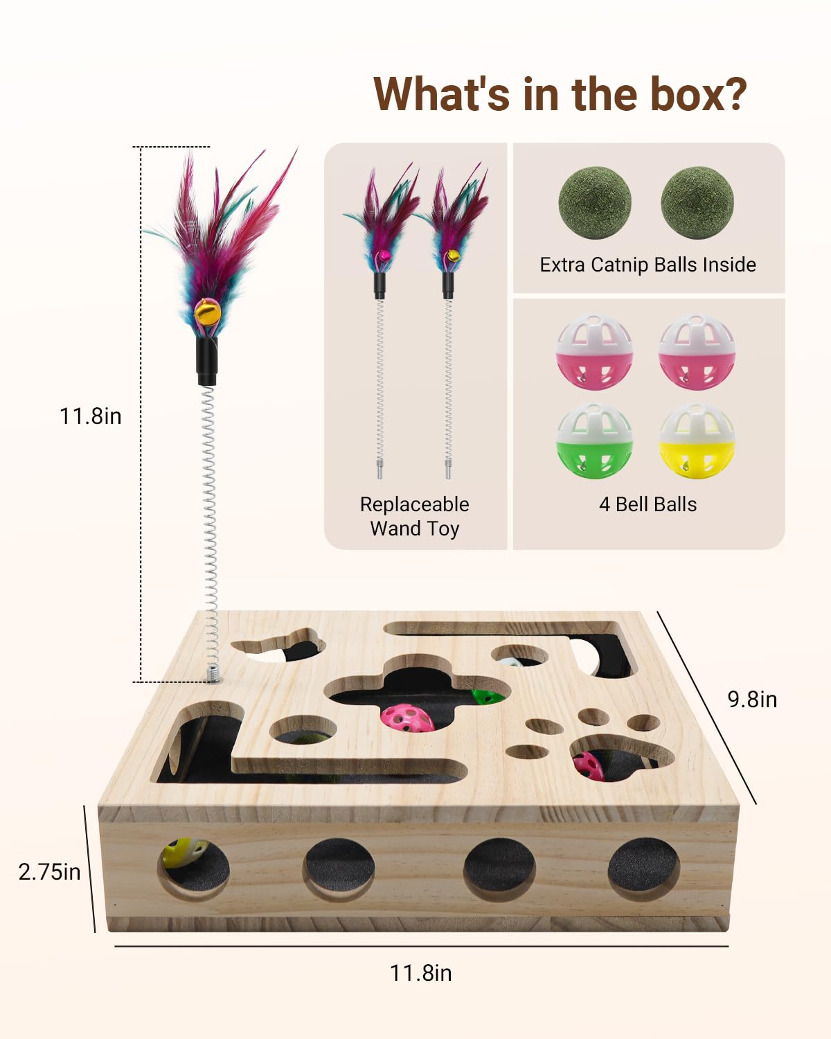 Hyfico all-in-one cat toy set showing integrated nail care and puzzle features.