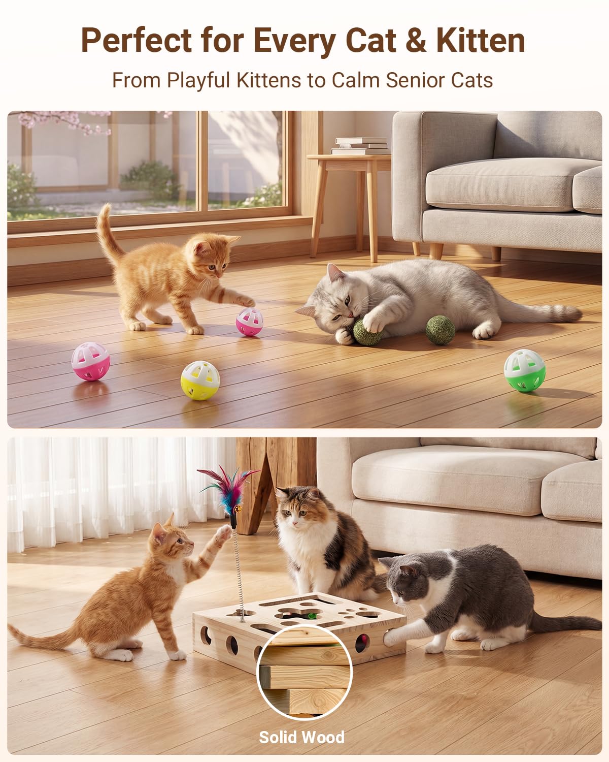 Hyfico wand toys in motion demonstrating dynamic play for active cats.