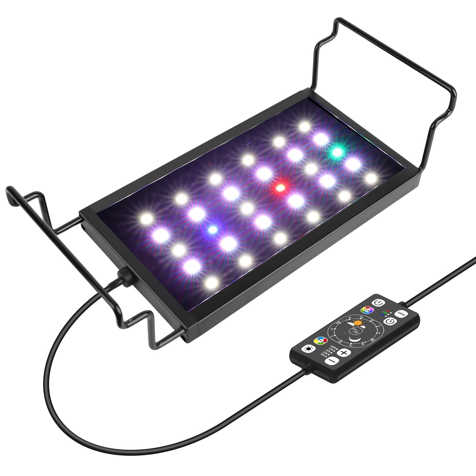 Hygger small aquarium LED light with extendable brackets brightens compact tanks.