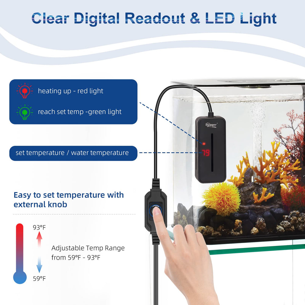 Hygger 100W aquarium heater with LED display for real-time temperature checks