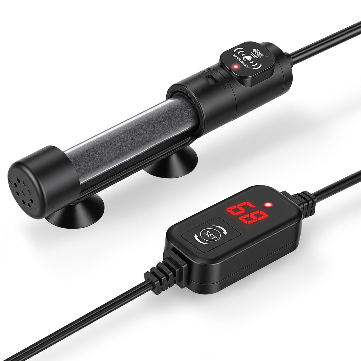 Hygger 100W heater with digital controller ensures precise temperature in a small aquarium.