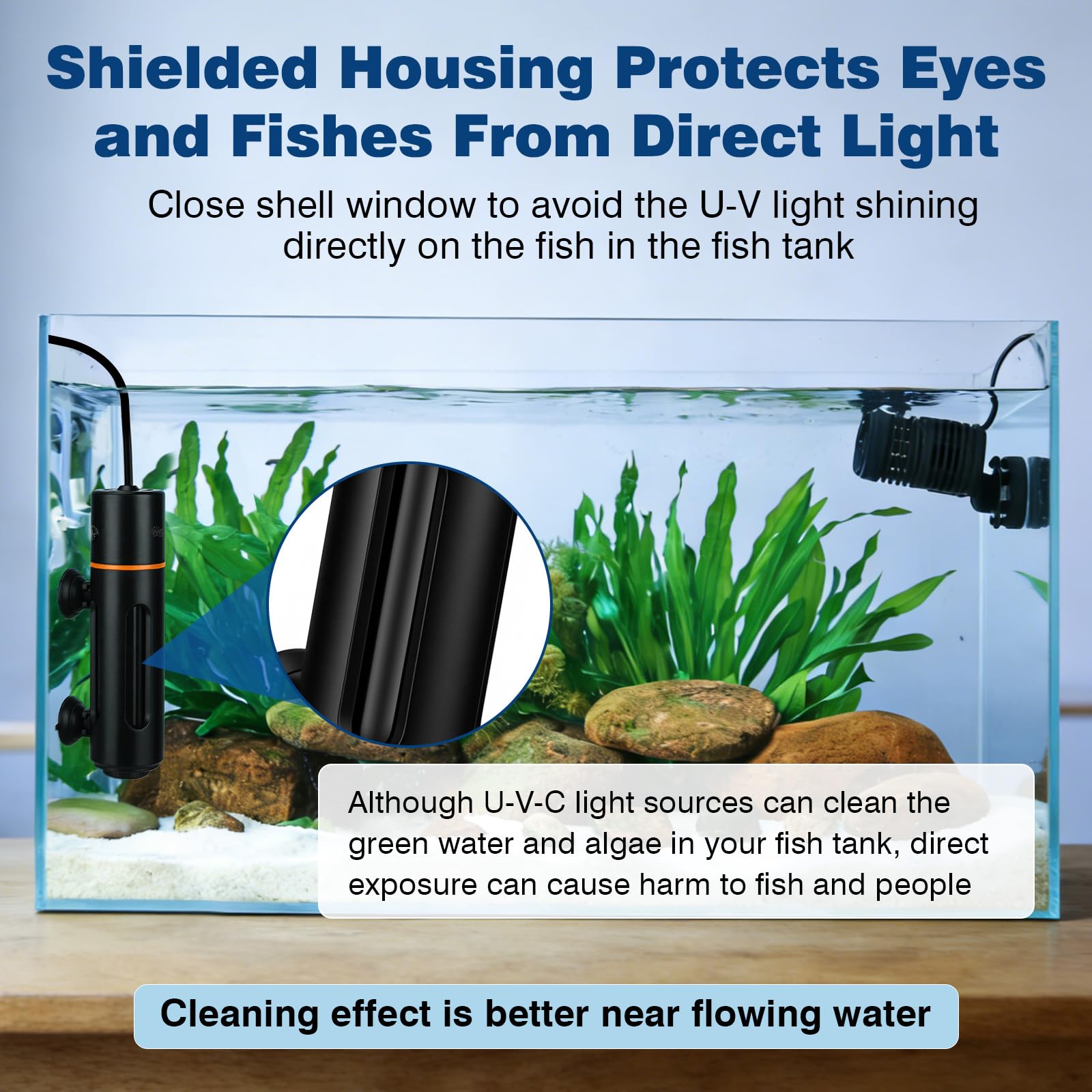 Hygger 11W UV lamp with safety shield for safe tank use