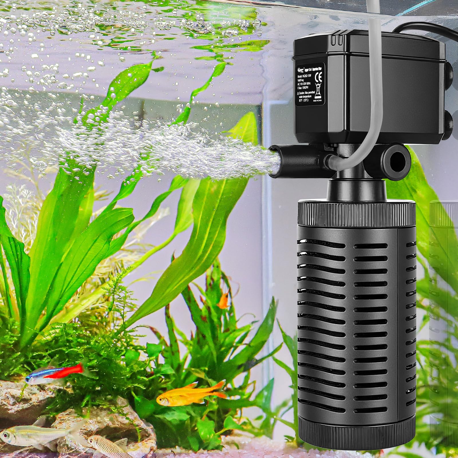 Hygger 15-30 gallon submersible filter in-tank aeration for clearer water.