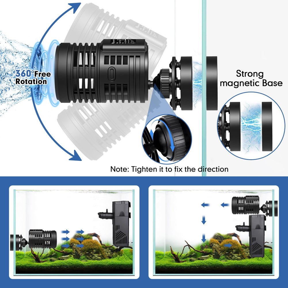 Hygger 1850GPH wave maker rotates 360° to customize flow.