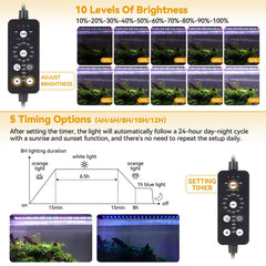 Hygger 18W LED light with extendable brackets compatible with 18–24 inch tanks.