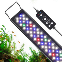 Hygger 18W LED aquarium light front view with extendable brackets for 18–24 inch tanks.