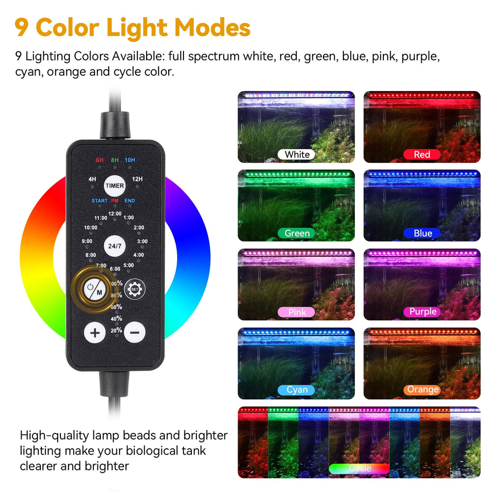 Hygger 18W LED light showing sunrise to sunset mode for natural daily cycle.