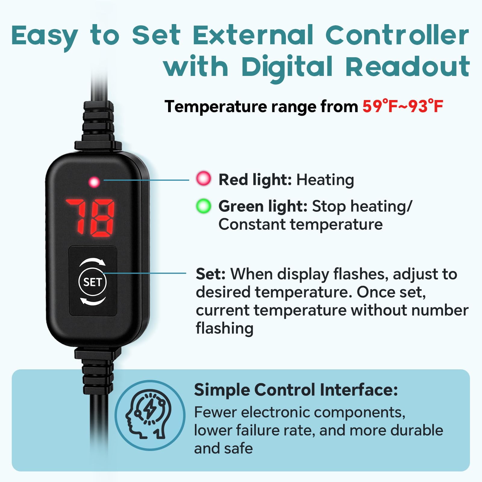 Hygger 200W quartz glass construction highlights durability in aquatic environments.