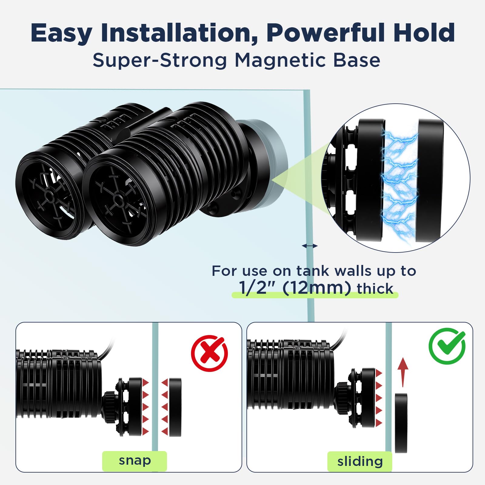 Hygger 2114GPH wave maker magnetic suction cup offers quick repositioning and stable hold