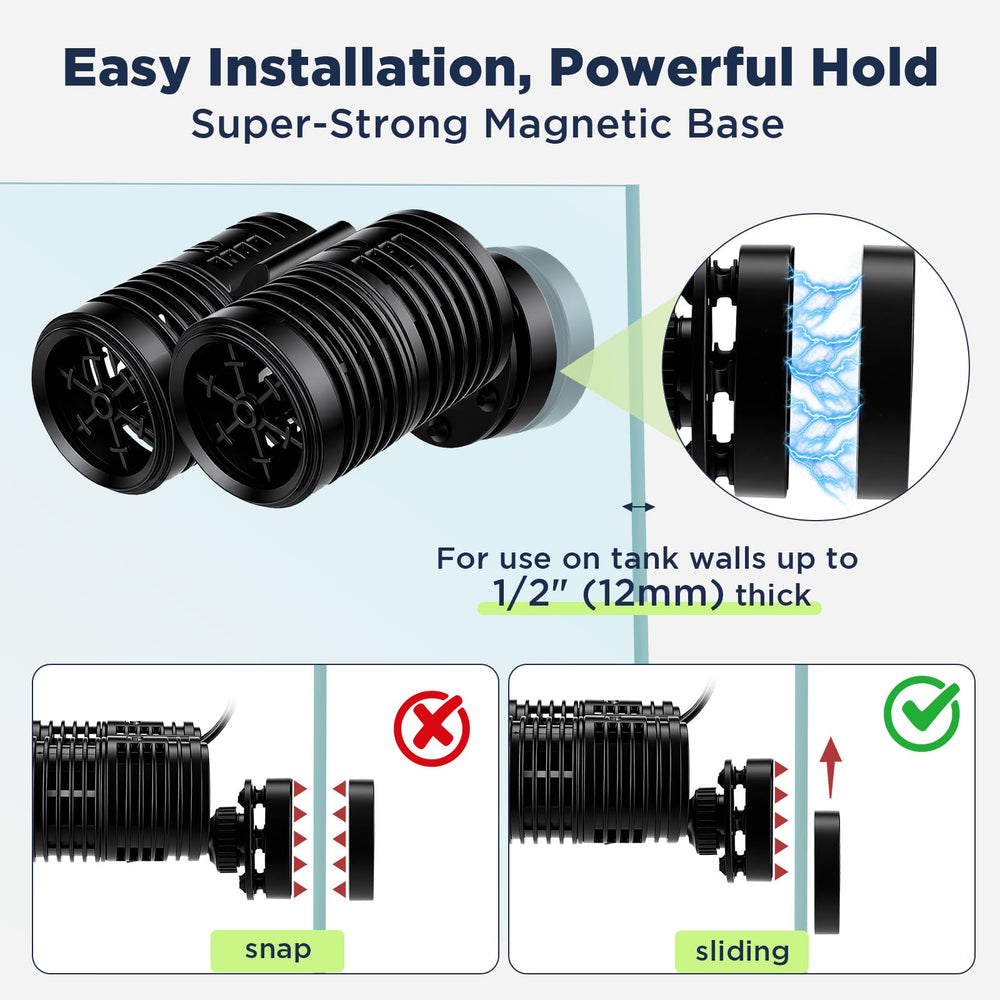 Hygger 2114GPH wave maker magnetic suction cup offers quick repositioning and stable hold