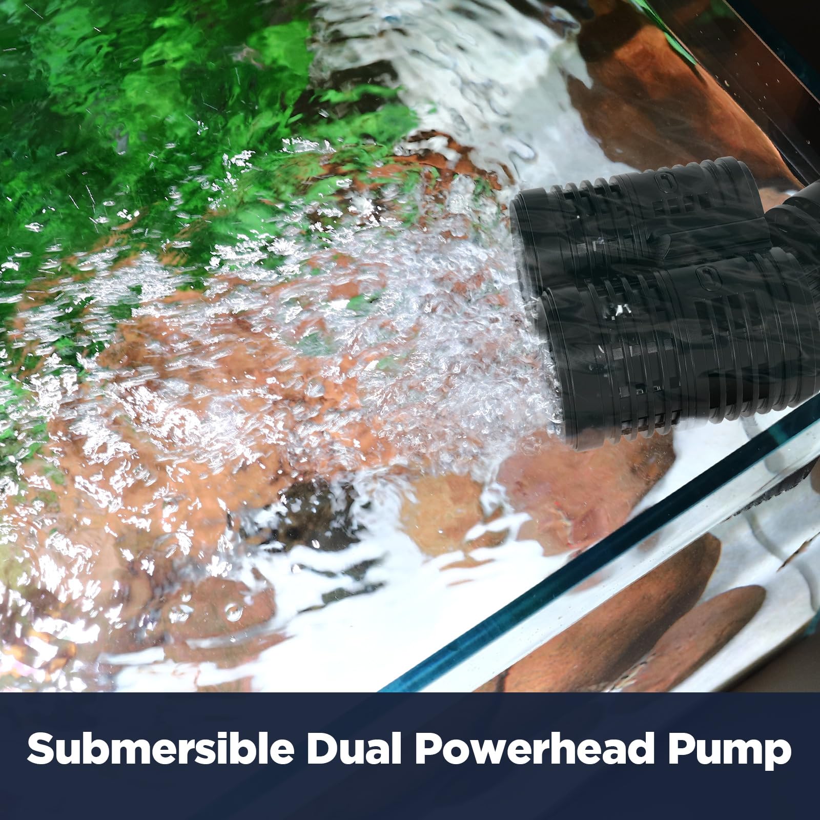 Hygger 2114GPH wave maker mounted on glass showing secure mounting for flexible placement