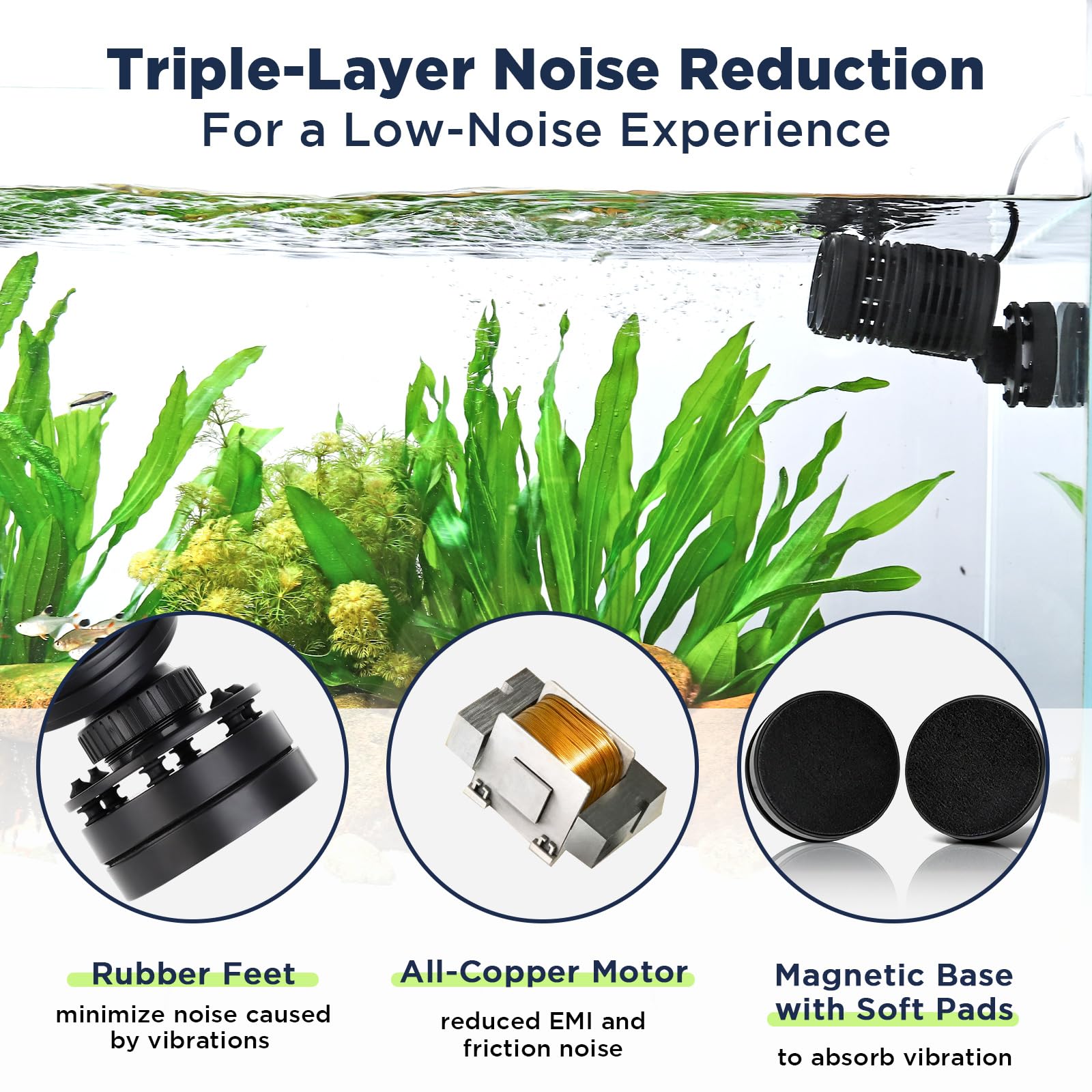 Hygger 2114GPH wave maker with paired nozzles creating broader water flow