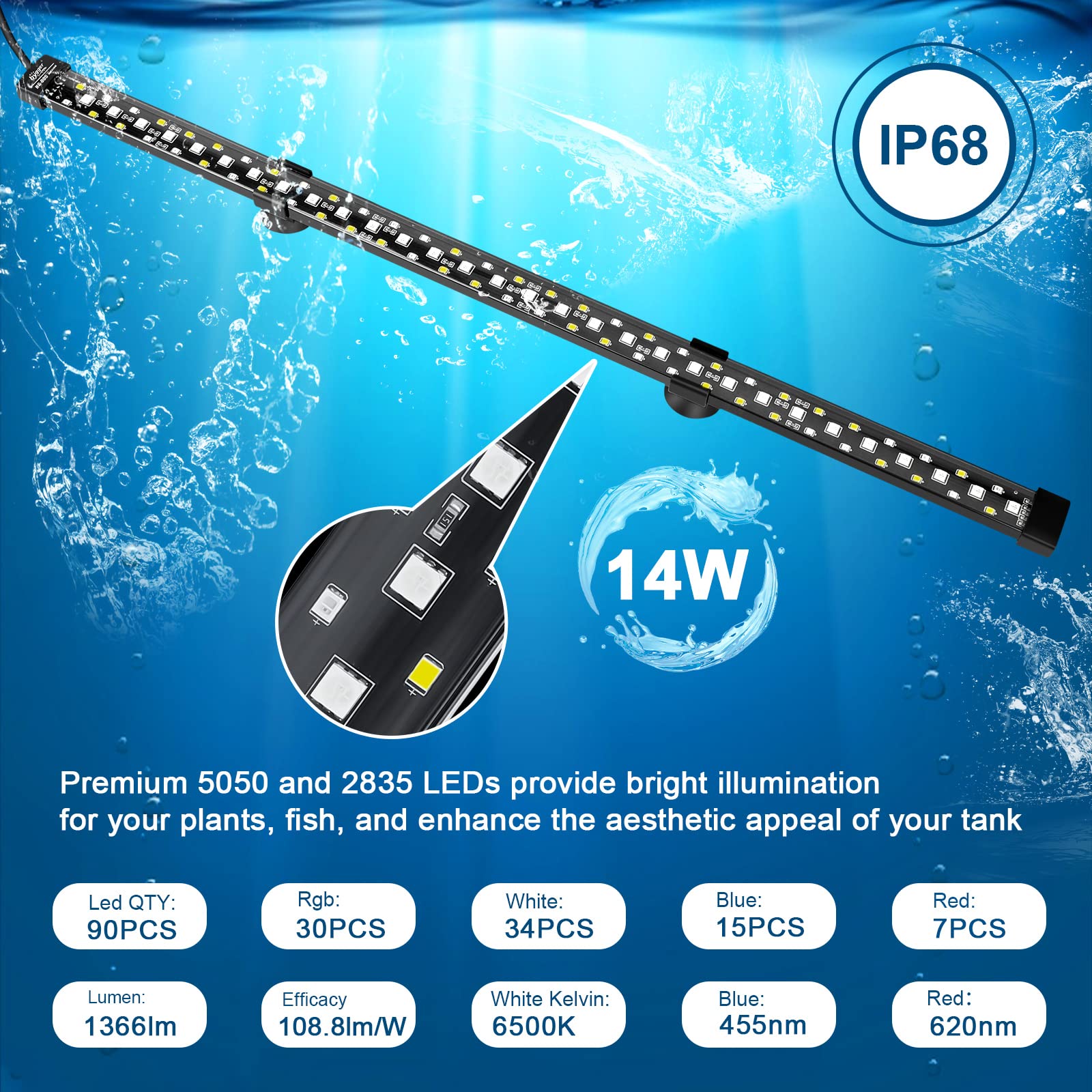 hygger LED beads 2835 and 5050 deliver gentle, natural-looking aquarium light.