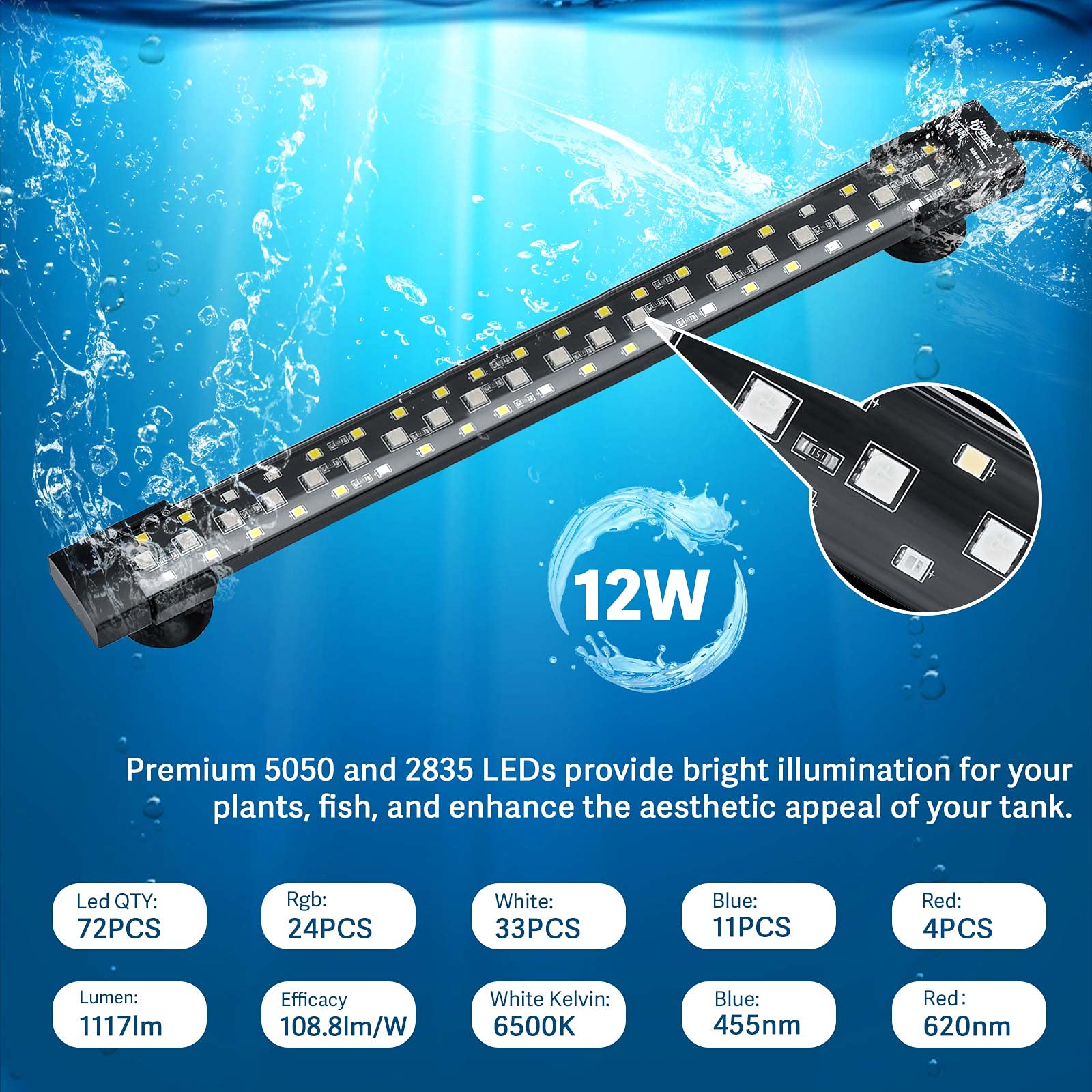 Hygger 24/7 mode light can be placed behind the tank as a hidden backdrop.