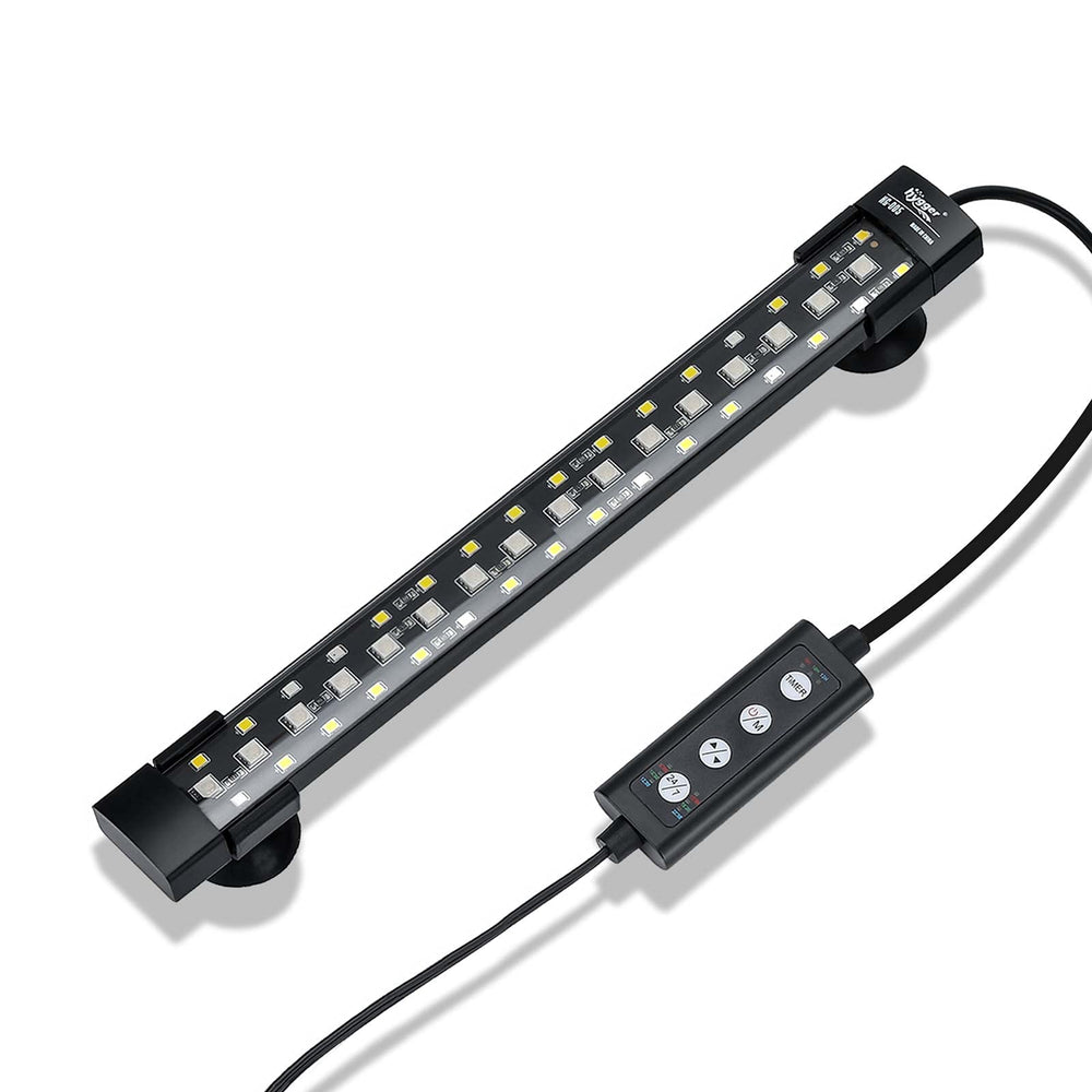Hygger 24/7 mode submersible aquarium light from the front, full-spectrum glow.