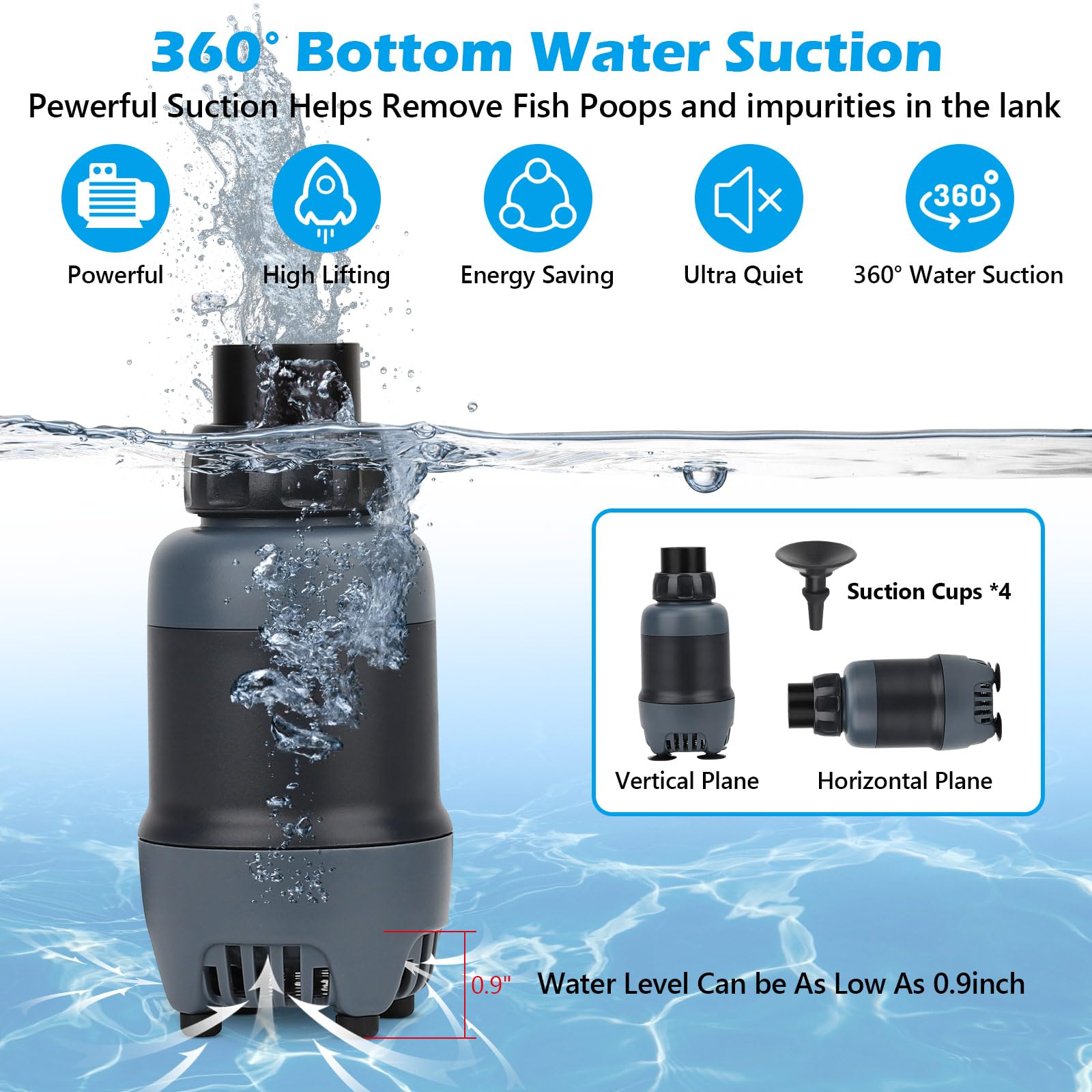 hygger 24V DC aquarium pump side view highlighting small footprint for tight spaces