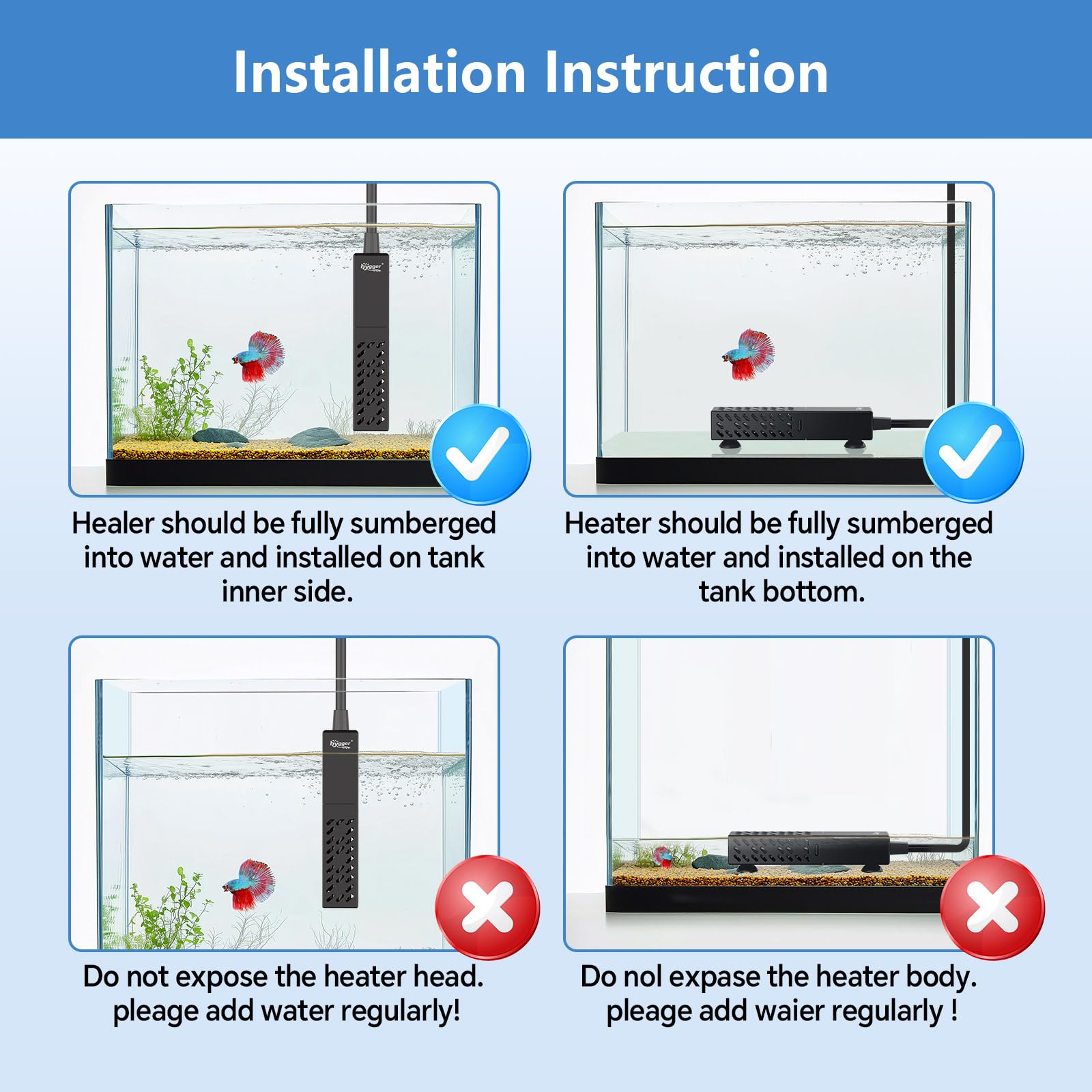 Hygger 25W aquarium heater compact design saves tank space