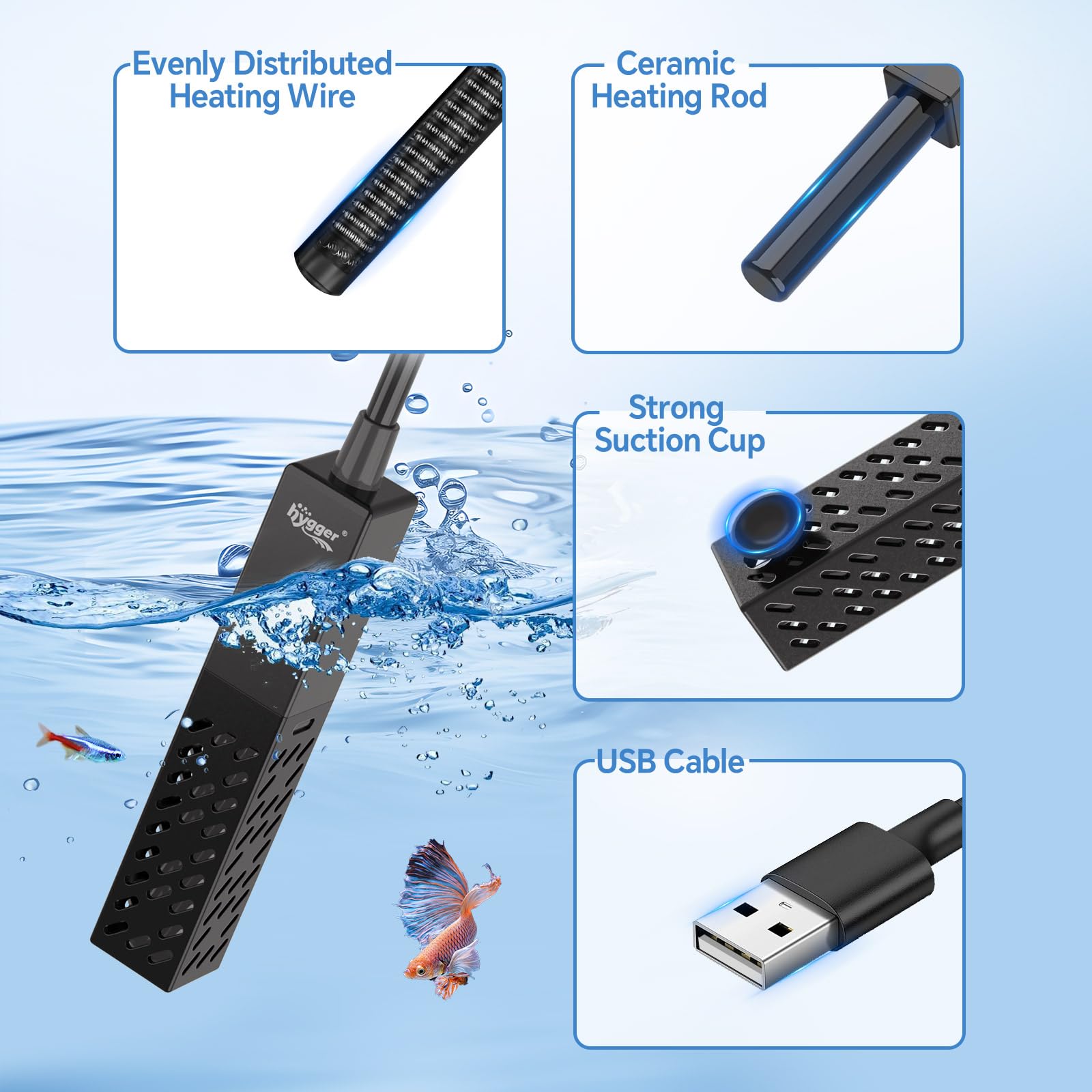 Hygger 25W aquarium heater memory function keeps set temp after power outages