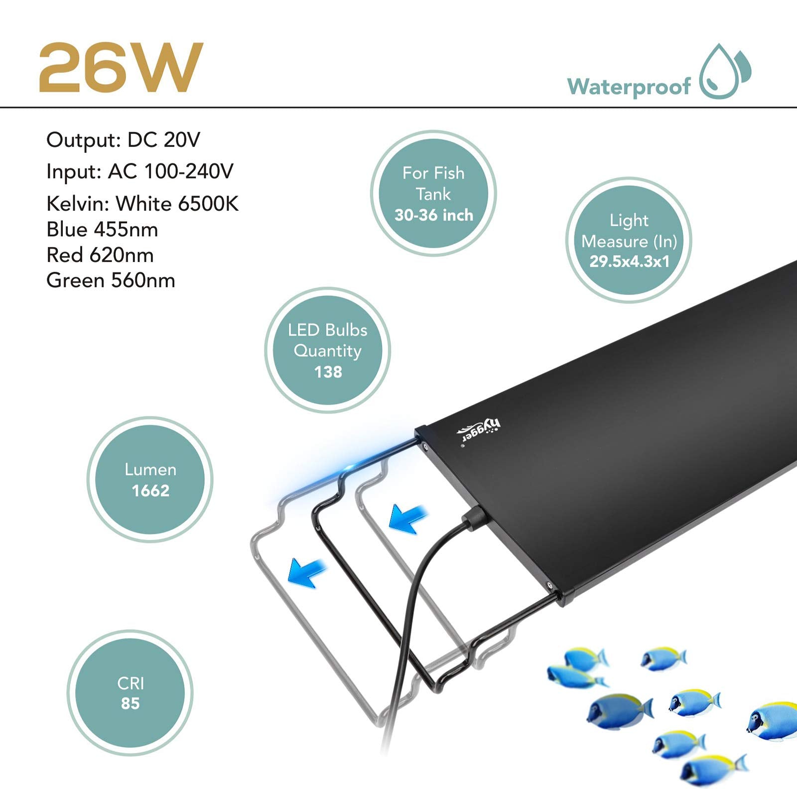 Hygger LED light uses a thick aluminum heatsink for consistent brightness